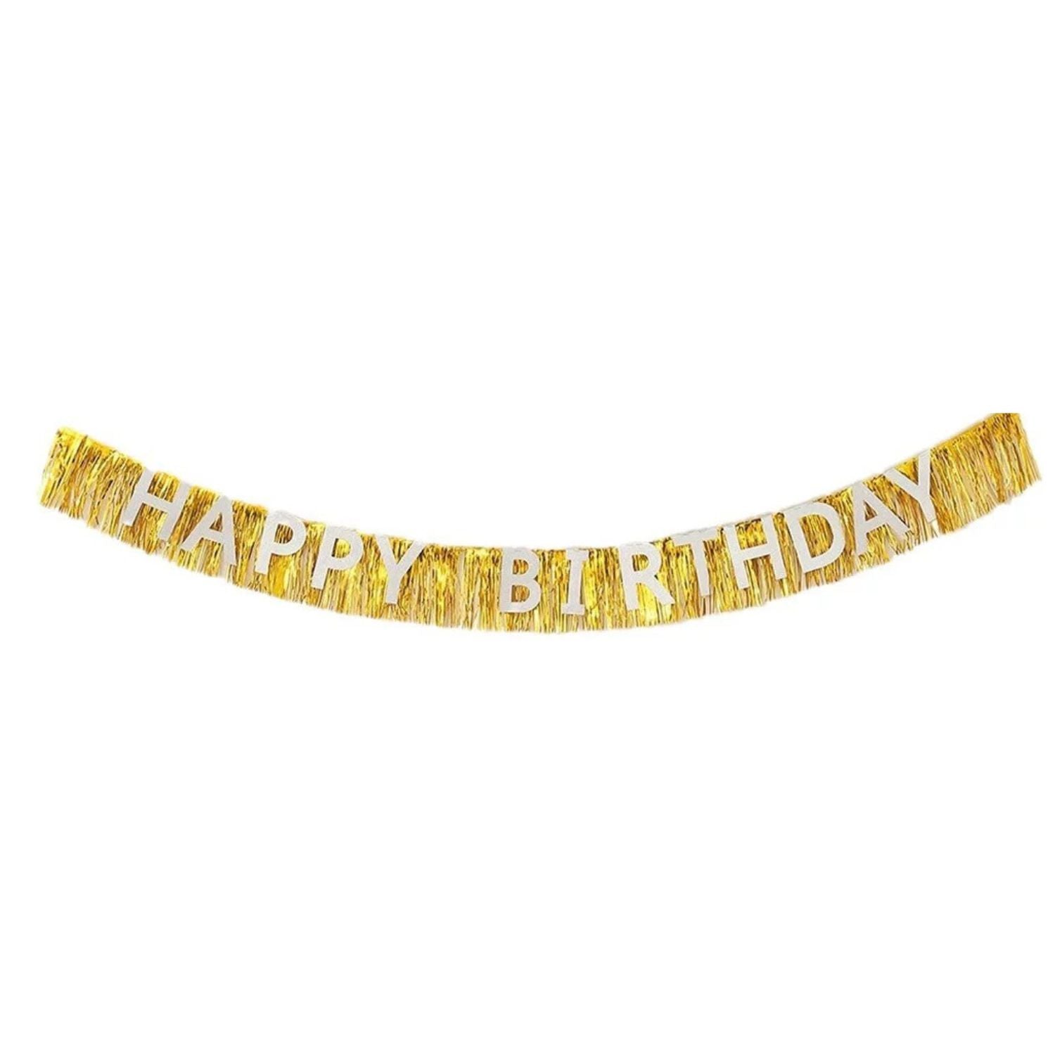 Happy Birthday Tinsel Fringe Garland, Gold & Silver