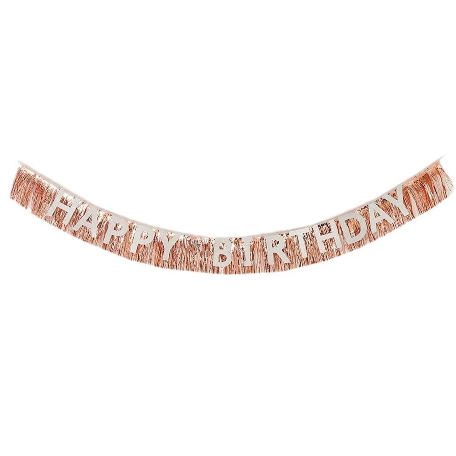 Happy Birthday Tinsel Fringe Garland, Rose Gold & Silver