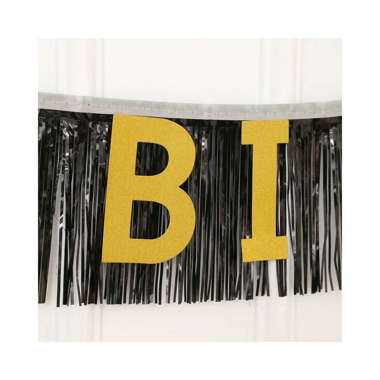 Happy Birthday Tinsel Fringe Garland, Black