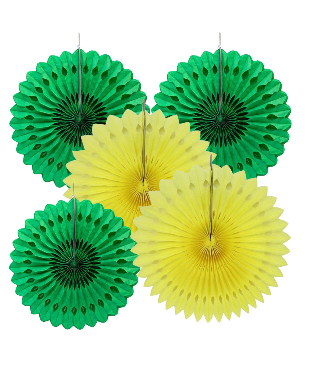 Green & Yellow Honeycomb Fans (set of 5)