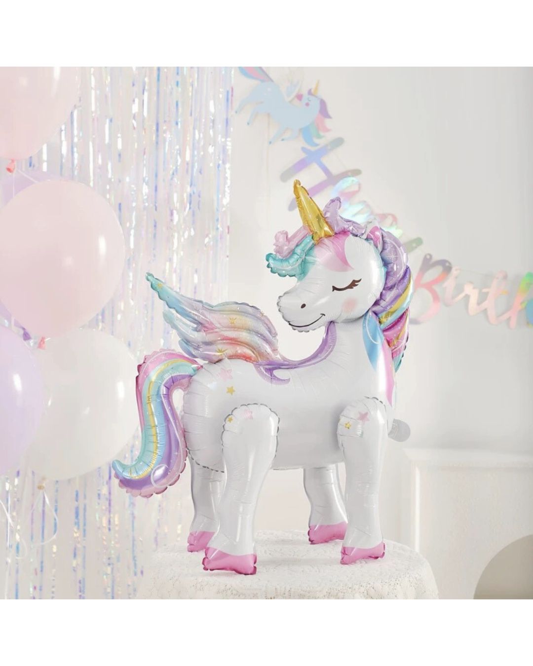 3D Air Stand Unicorn Foil Balloon, Pastel