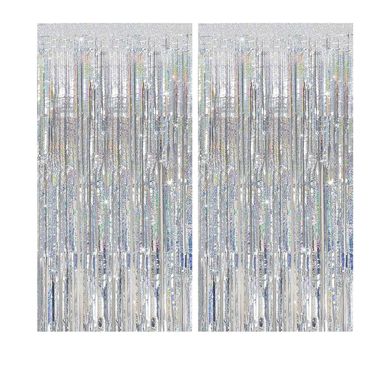 Foil Fringe Curtain Backdrop, Silver (set of 2)