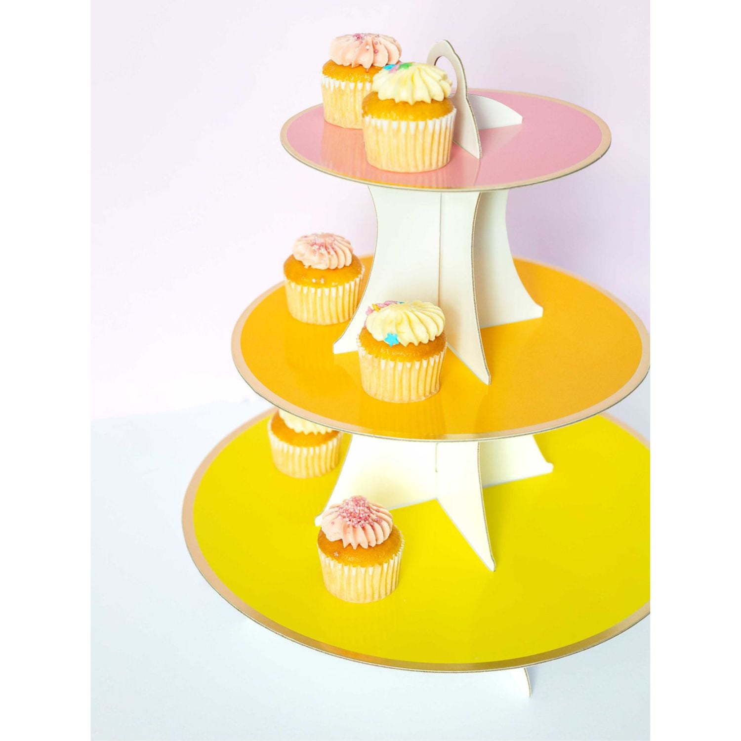 3 Tier Paper Cupcake Stand, Pink & Yellow
