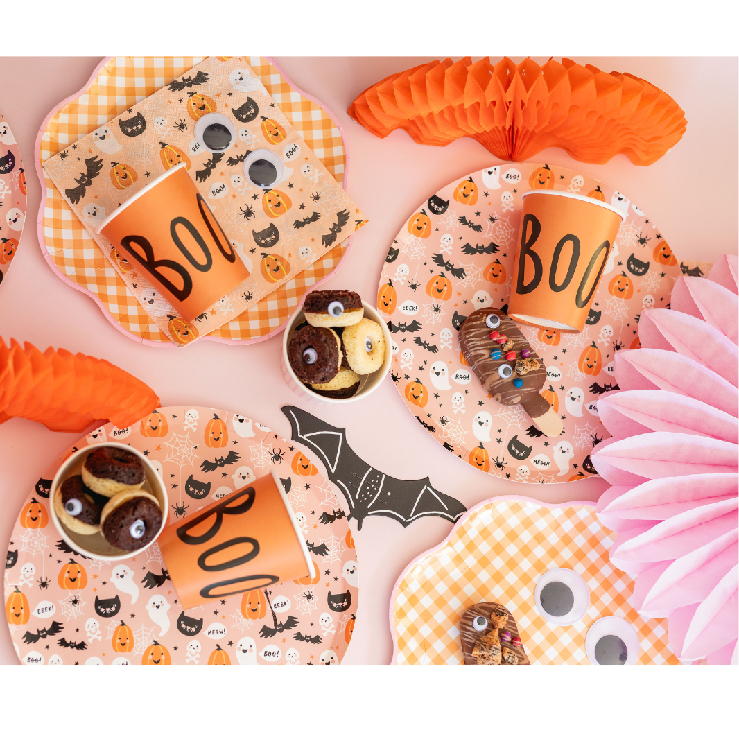 Orange Gingham Floral Shaped Plate, Large (set of 8)