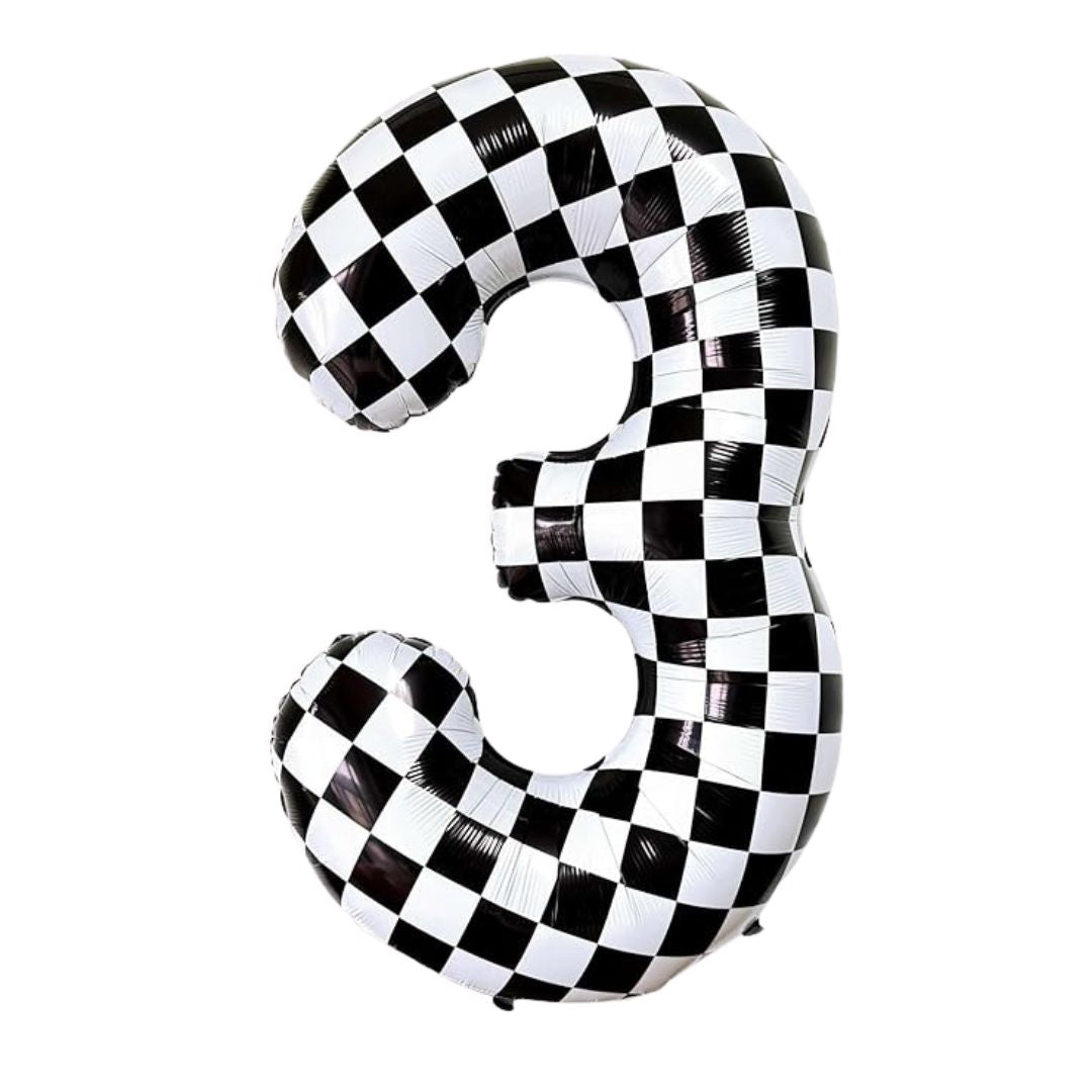 Checkered Number Foil Balloon, Black & White (0-9)