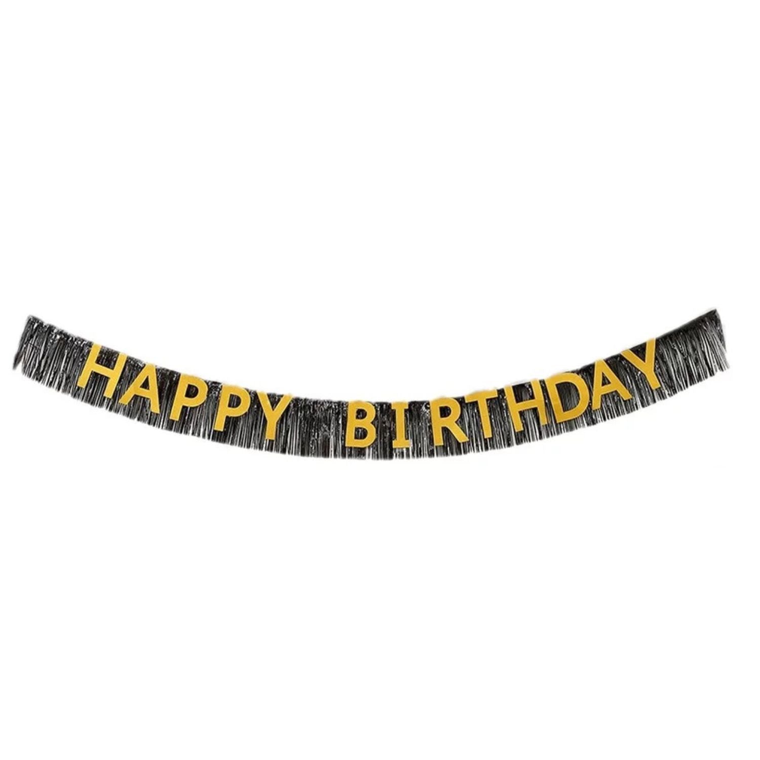 Happy Birthday Tinsel Fringe Garland, Black