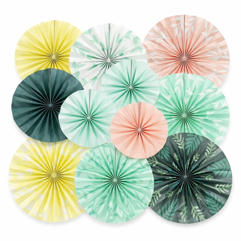 Sage Floral Paper Fan Mix (set of 11)