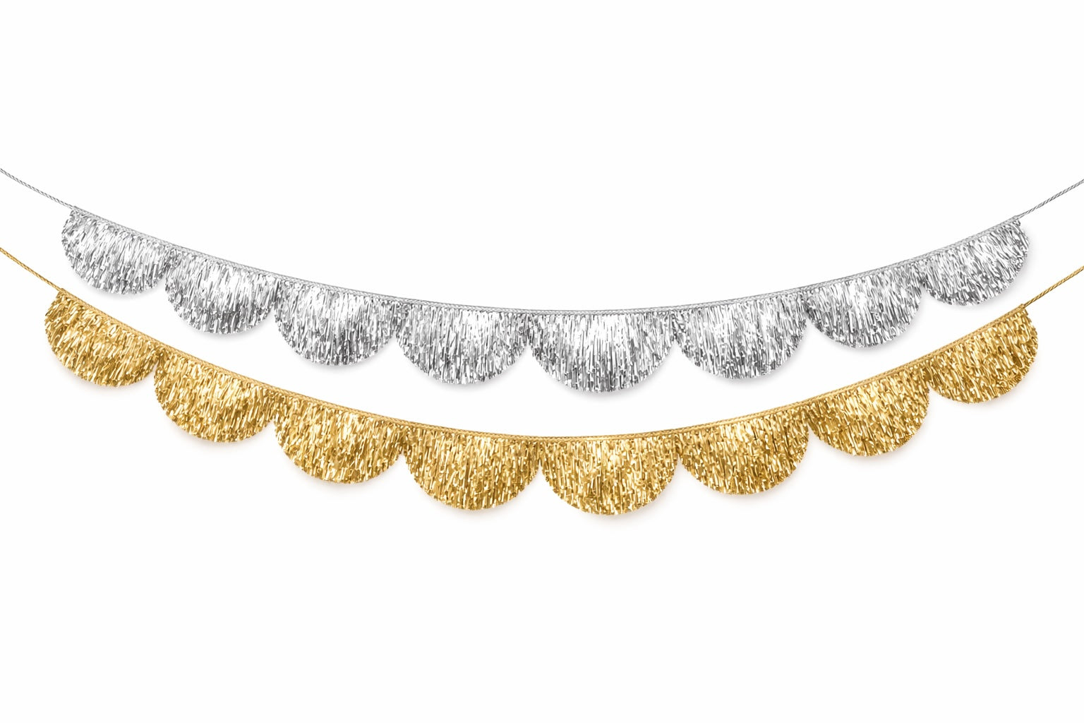 Silver Tinsel Fringe Garland, Scalloped
