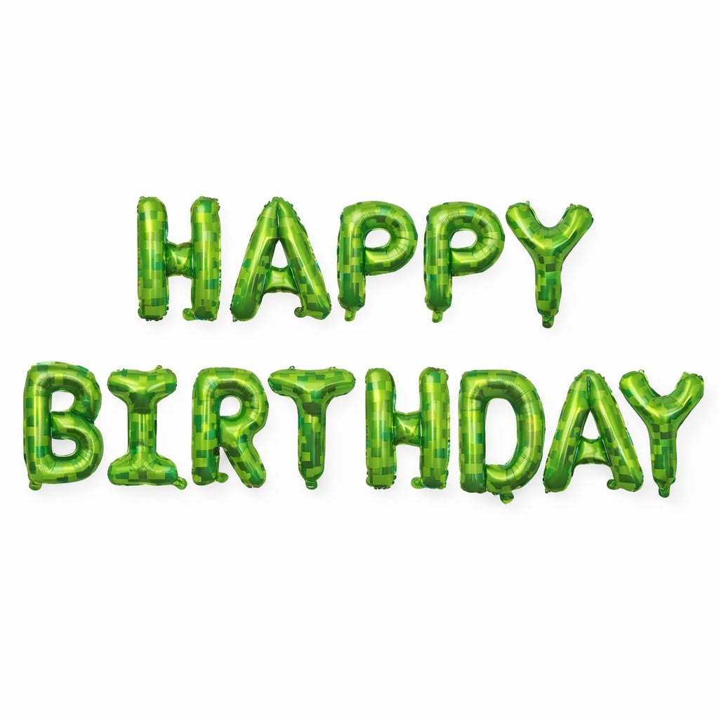 Minecraft Themed Happy Birthday Balloon, Green