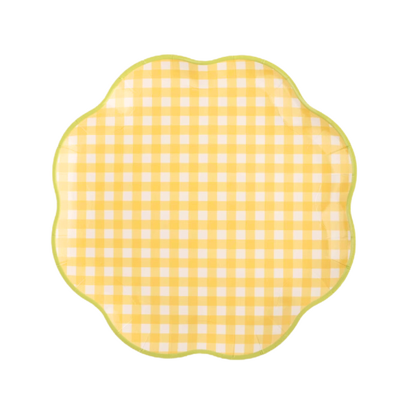 Checkered Floral Shaped Plate,Yellow (set of 8)