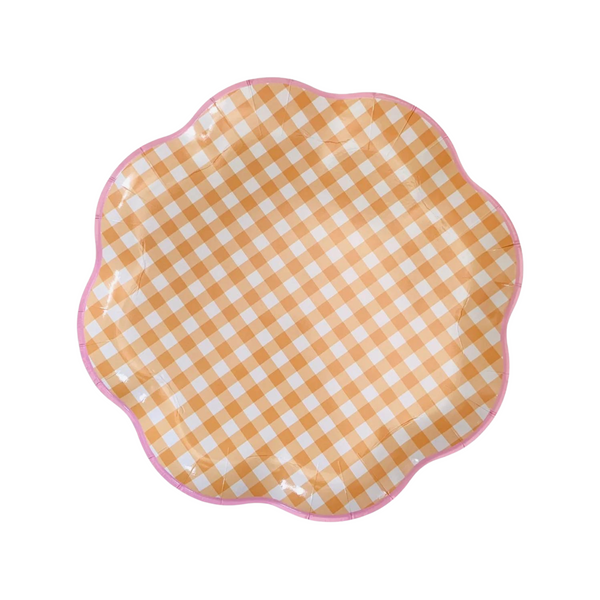 Checkered Floral Shaped Plate, Orange (set of 8)
