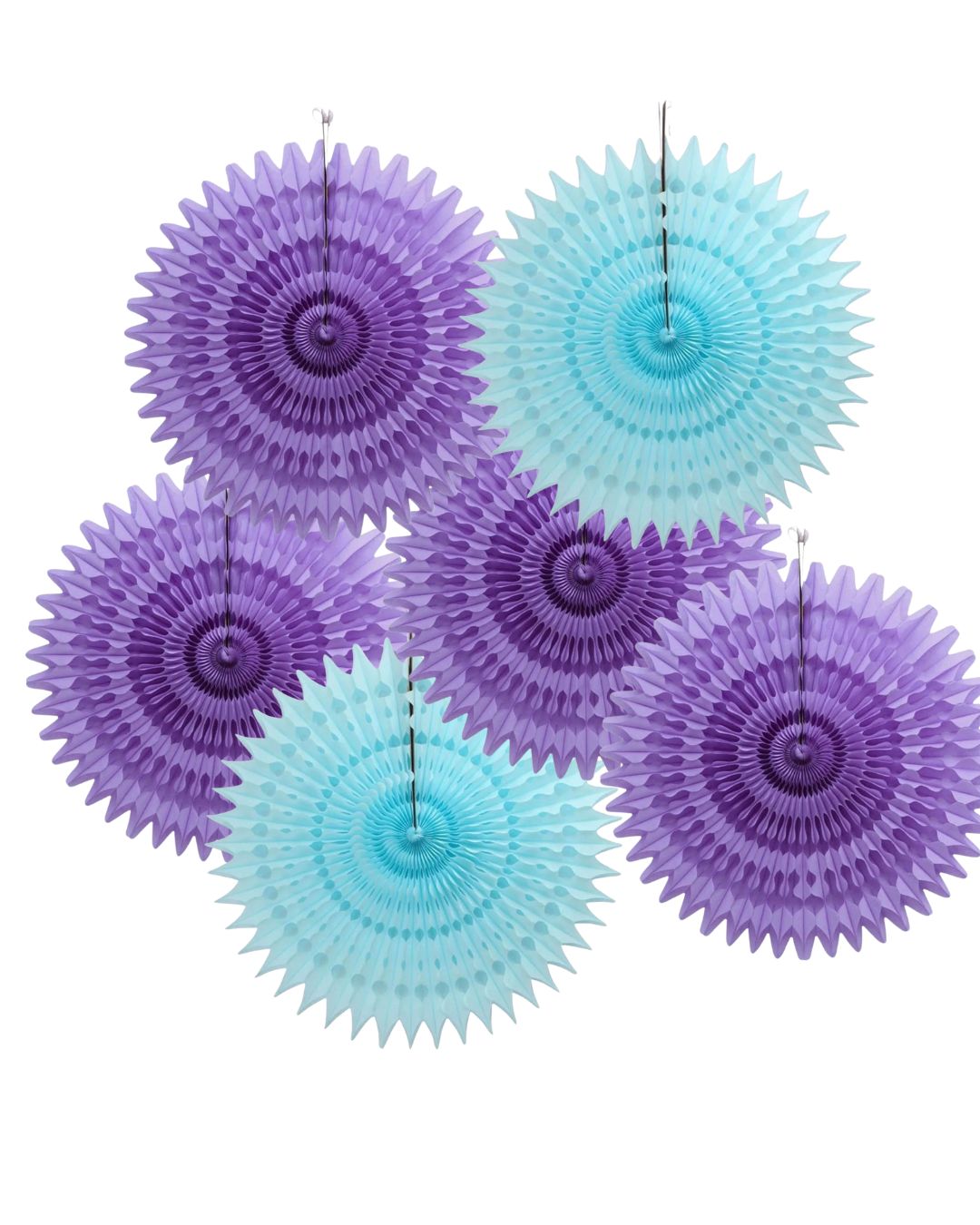 Purple & Blue Honeycomb Fans, (set of 6)
