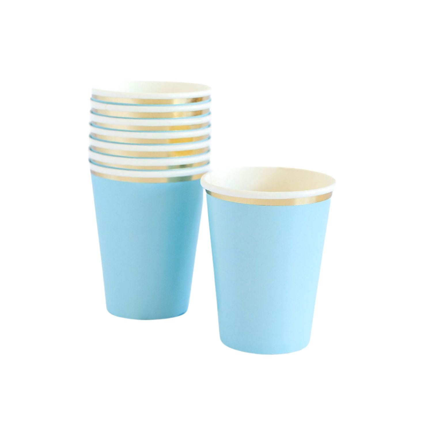 Light Blue Cups with Gold Detail (set of 8)