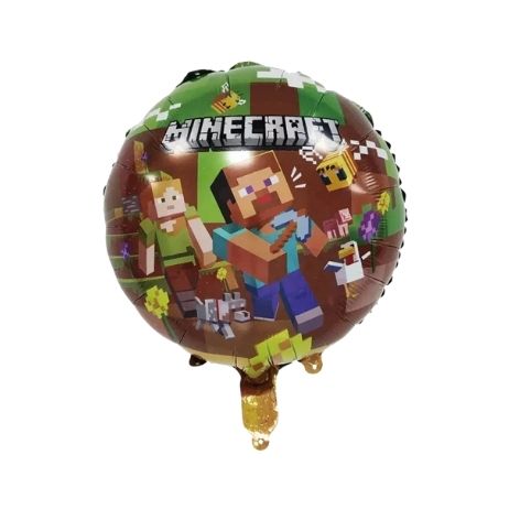 Round Minecraft Themed Foil Balloon