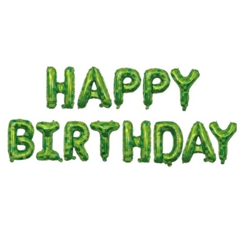 Minecraft Themed Happy Birthday Balloon, Green