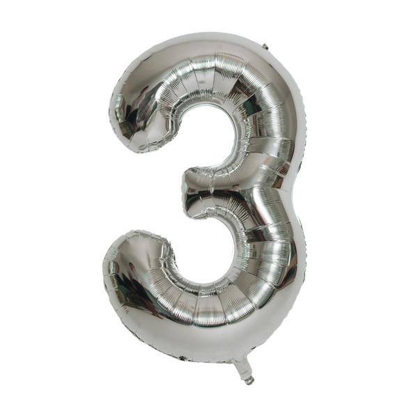 Large Number 3 Silver Foil Balloon