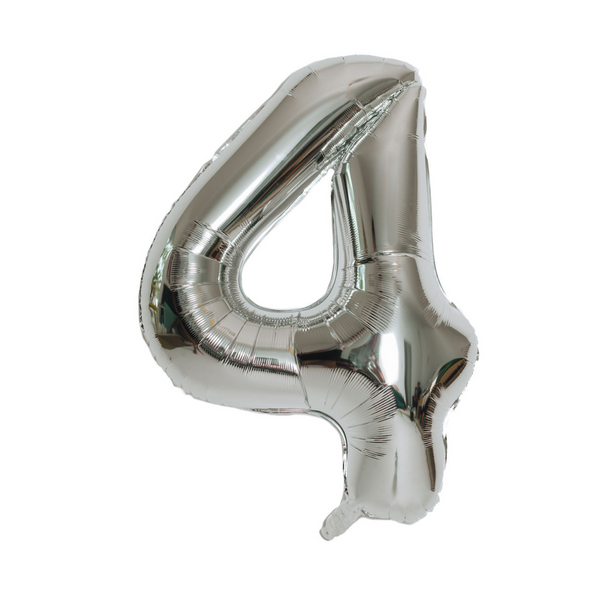 Large Number 4 Silver Foil Balloon