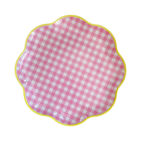Checkered Floral Shaped Plate, Pink (set of 8)