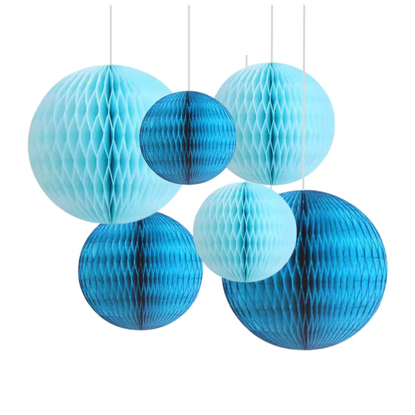 Shades of Blue Hanging Honeycomb Decorations (set of 6)